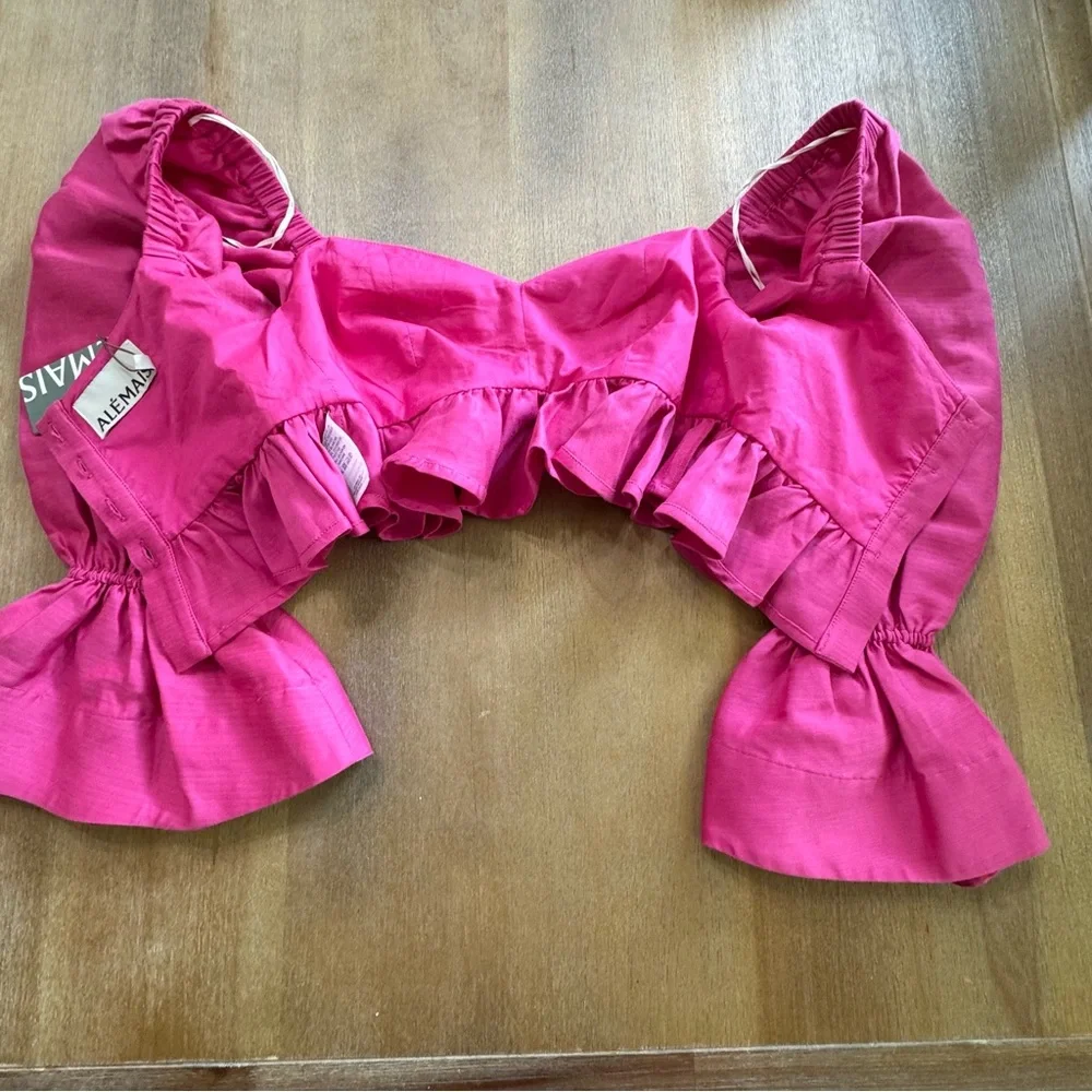 Alemais Pink Ruffle Blouse Cropped Half‎ Sleeve Size 2 Silk Cotton New Fuchsia